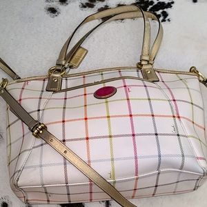 Tattersall coach plaid tote purse white and multi
